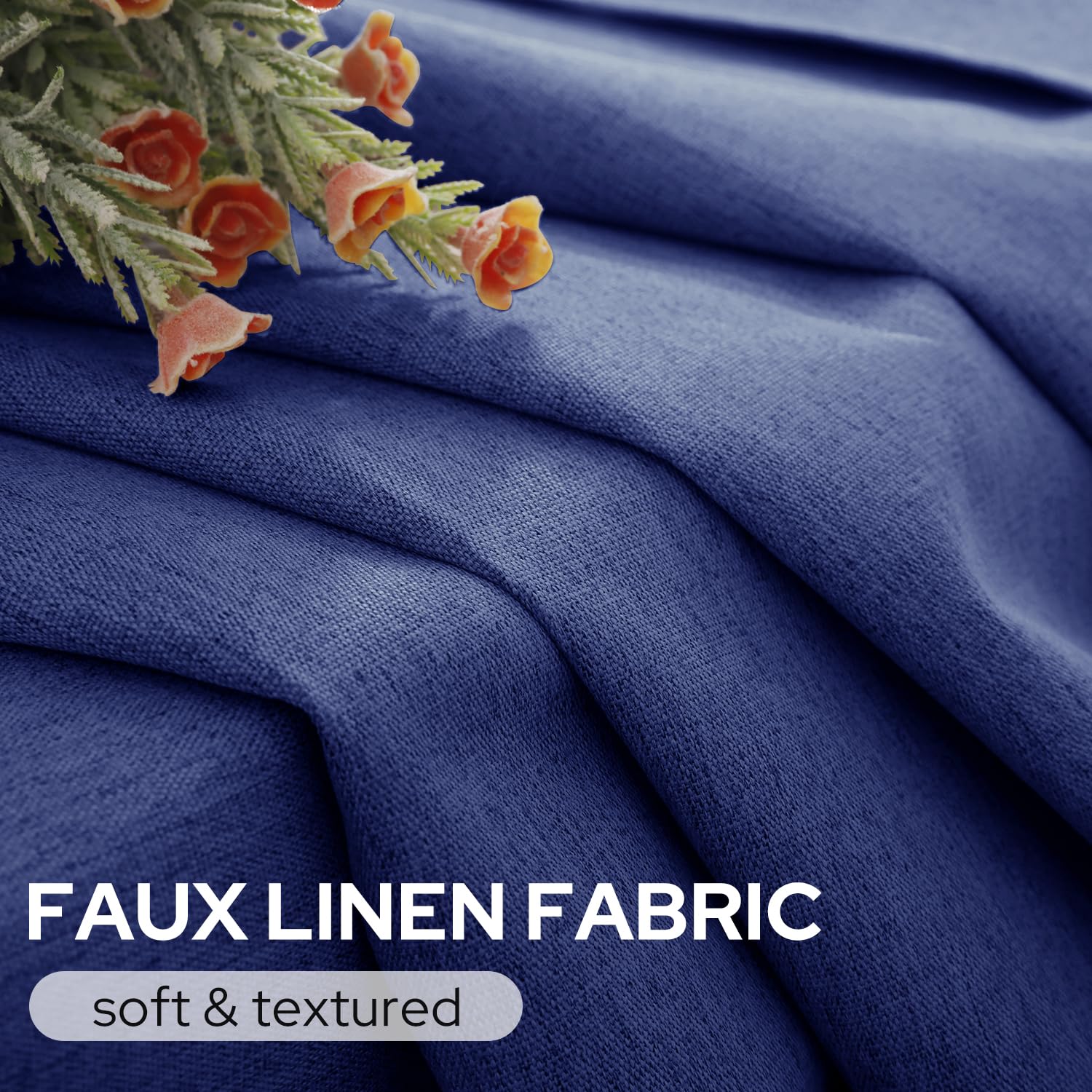 Homeideas 100% Blackout Curtains 2 Panels Faux Linen Curtains Royal Blue Room Darkening Curtains 52 X 63 Inches Thermal Insulate